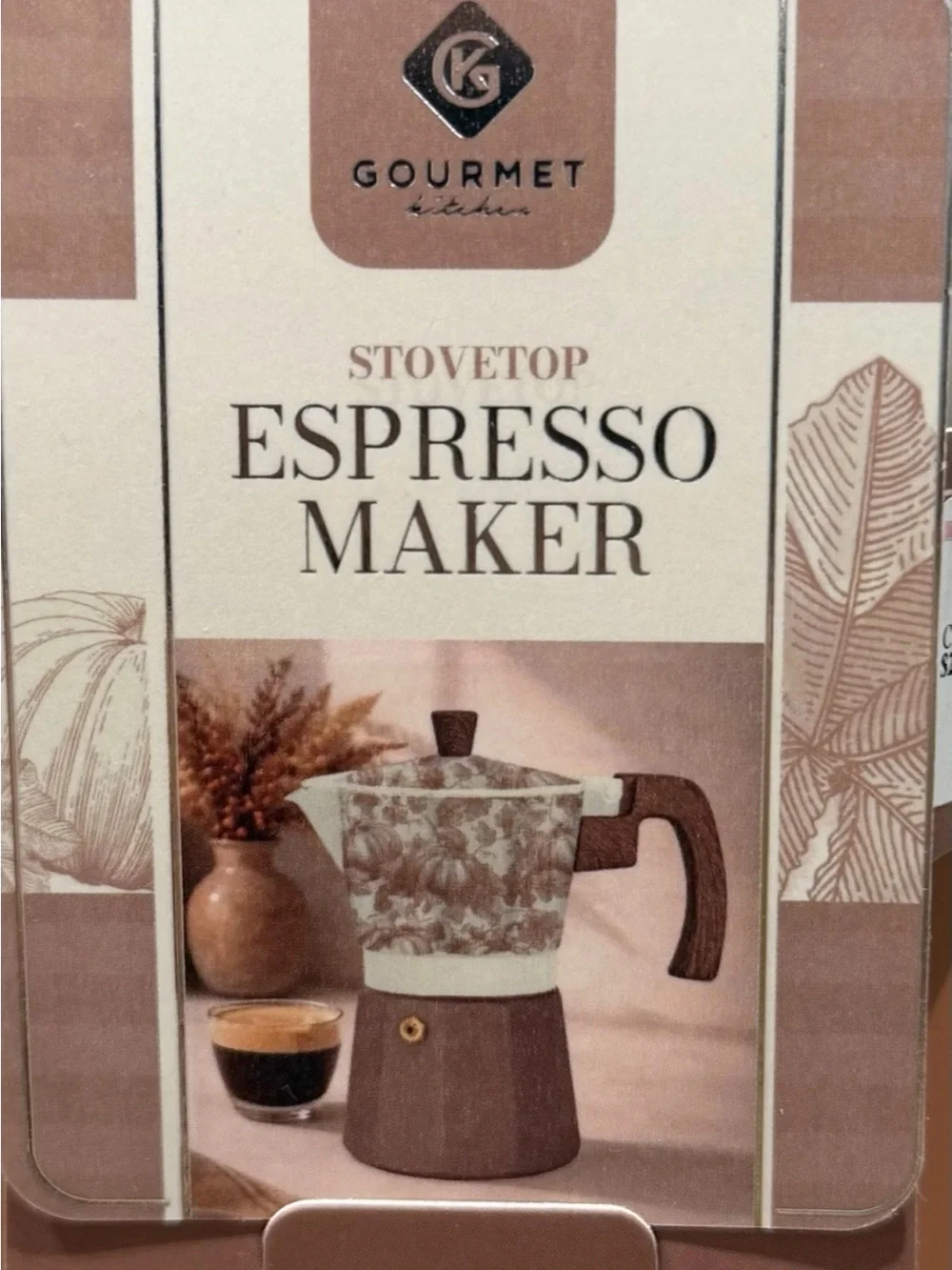 Beautiful Stovetop Pumpkin Fall Espresso Maker 9 Cup Coffee W/ Solid Wood Handle